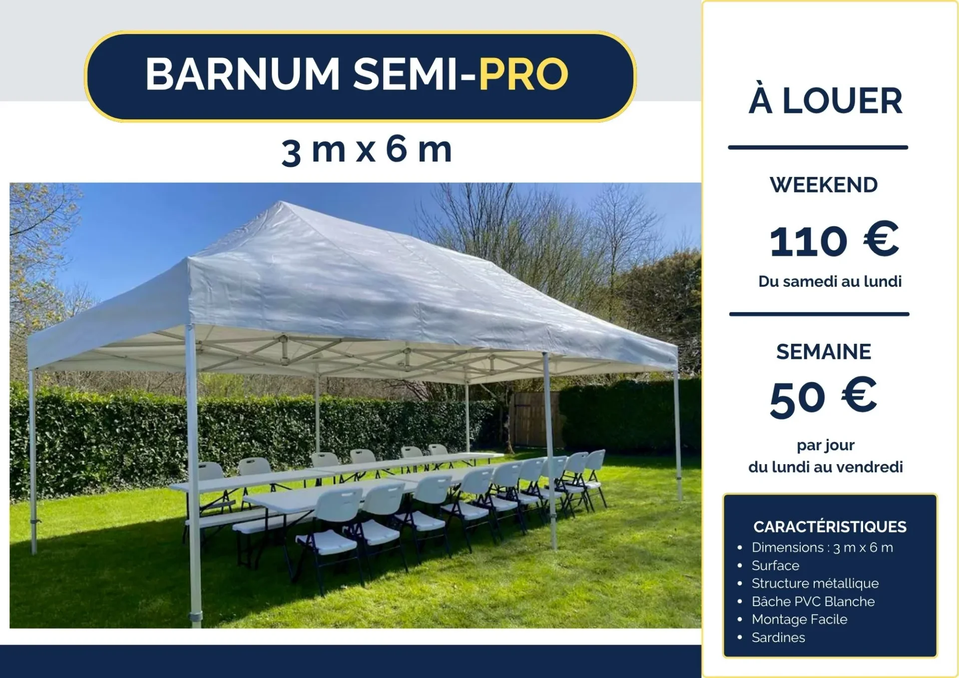 Location barnum 3x6 PRO – Mariage / soirée / événement / fête