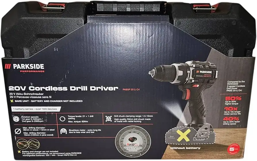 PARKSIDE PERFORMANCE® Perceuse-visseuse sans fil PABSP 20 Li C4, 60 Nm, 20 V